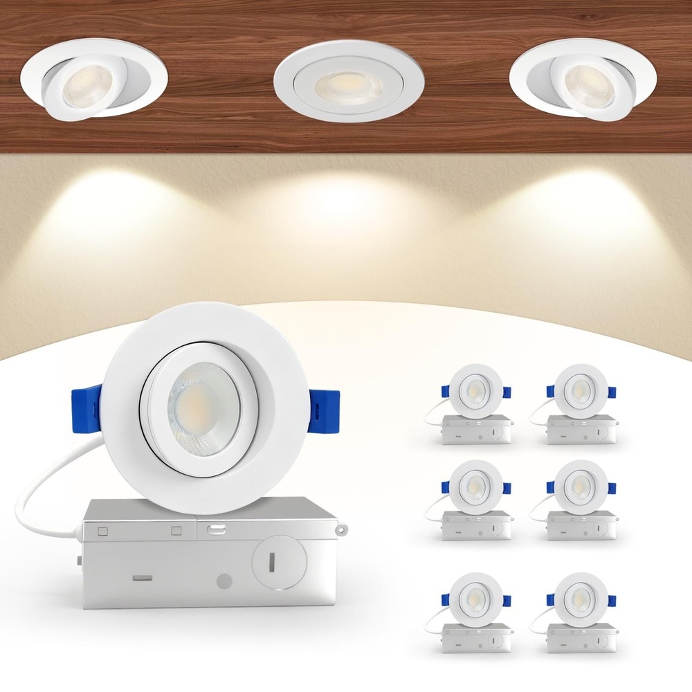 Aosclex 6Pack 3in LED Recessed Light 7W 800LM Adjustable Gimbal 5CCT White